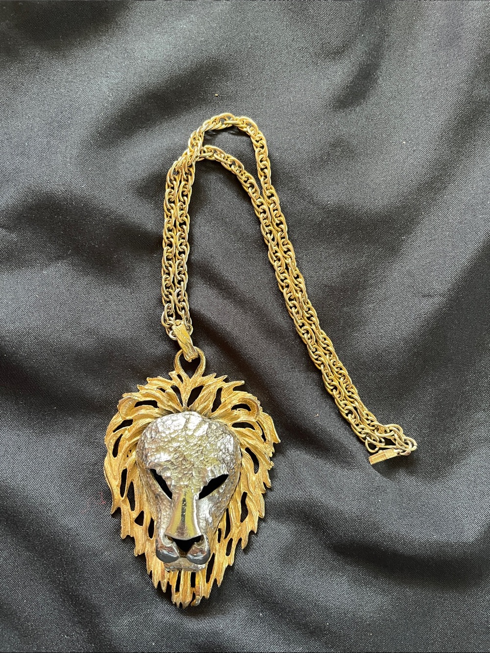 Unisex Vtg Large Oversized Lion Head Pendant Gold Silver Tone Necklace Safari